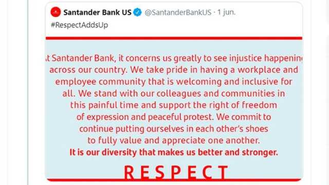 El Banco Santander pide respeto hacia la diversidad. (Imagen: Twitter/@SantanderBankUS)