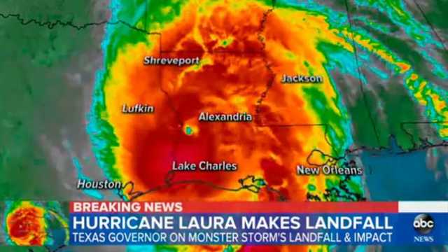 Siete horas después tocar tierra, Laura siguió avanzando como huracán de fuerza 2. (Foto: ABC News)